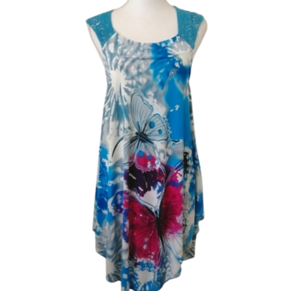 India Boutique Butterfly Sky Asymmetrical Crochet Knit Back Summer Dress